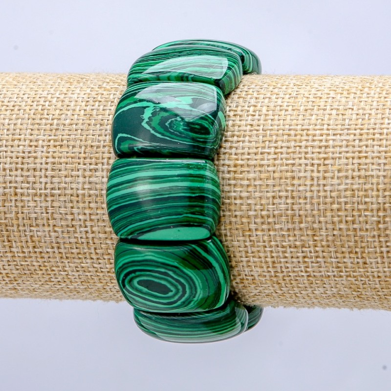 Elastic Malachite (Pressed) Bracelet, Smooth Link 25x17mm+