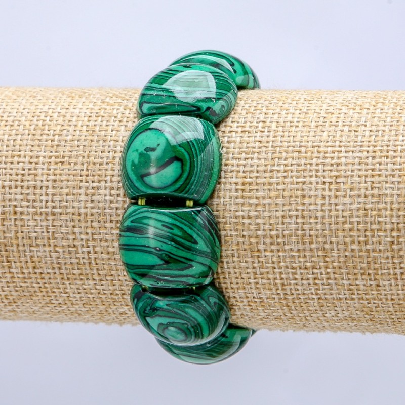 Elastic Malachite (Pressed) Bracelet, Smooth Link 21x17mm+