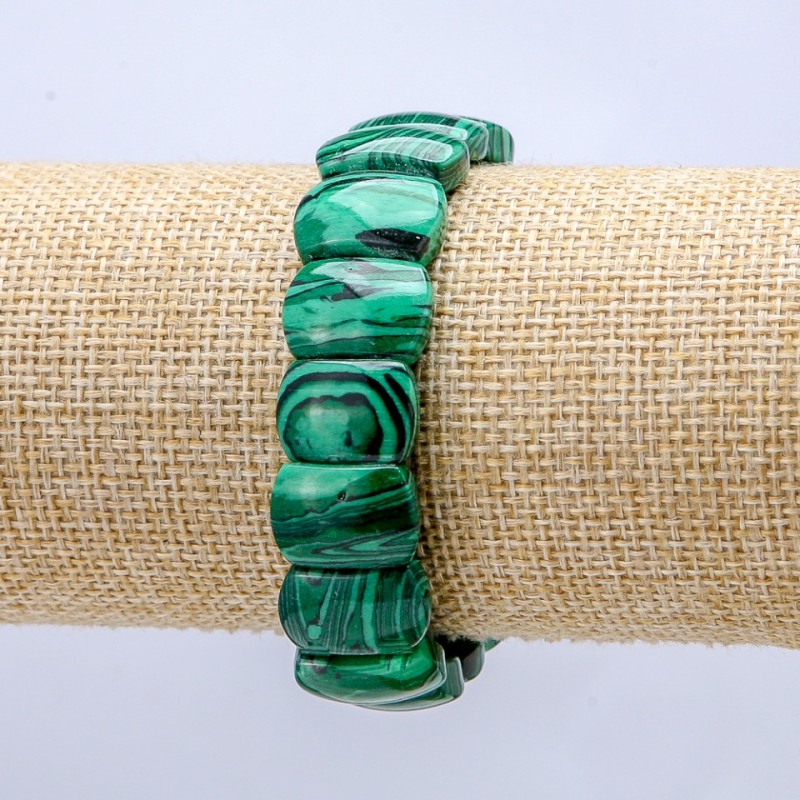 Elastic Malachite (Pressed) Bracelet, Smooth Link 16x11mm+