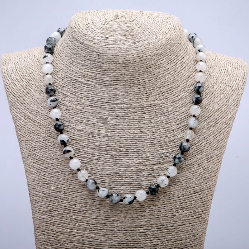 Natural Rutilated Quartz Necklace, Smooth Round Beads, Diameter 8mm, Length 45cm+