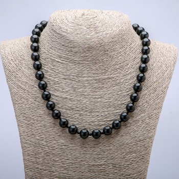 Natural Shungite Stone Necklace, Smooth Round Beads, Diameter 10mm +/-, Length 45cm+
