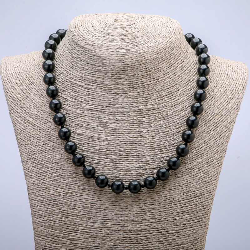 Natural Shungite Stone Necklace, Smooth Round Beads, Diameter 10mm +/-, Length 45cm+