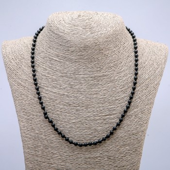 Natural Shungite Stone Necklace, Smooth Round Beads, Diameter 4-5mm +/-, Length 45cm+