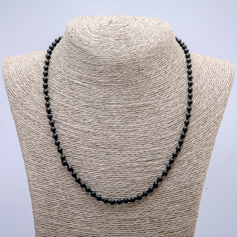 Natural Shungite Stone Necklace, Smooth Round Beads, Diameter 4-5mm +/-, Length 45cm+
