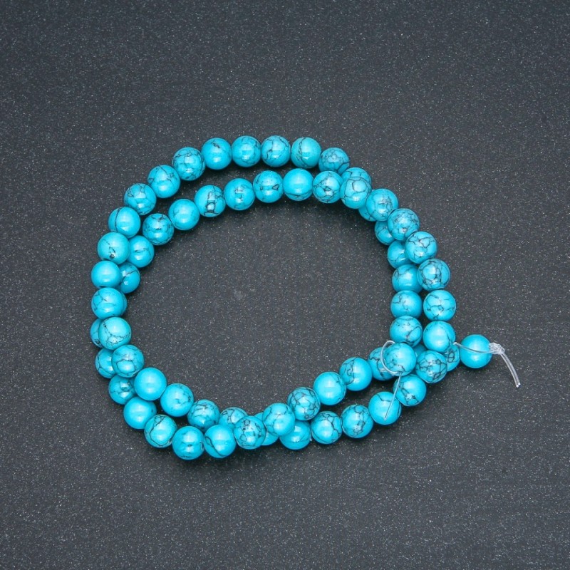 Turquoise (imitation) Beads, smooth round, diameter 6mm +/-, length 40cm +