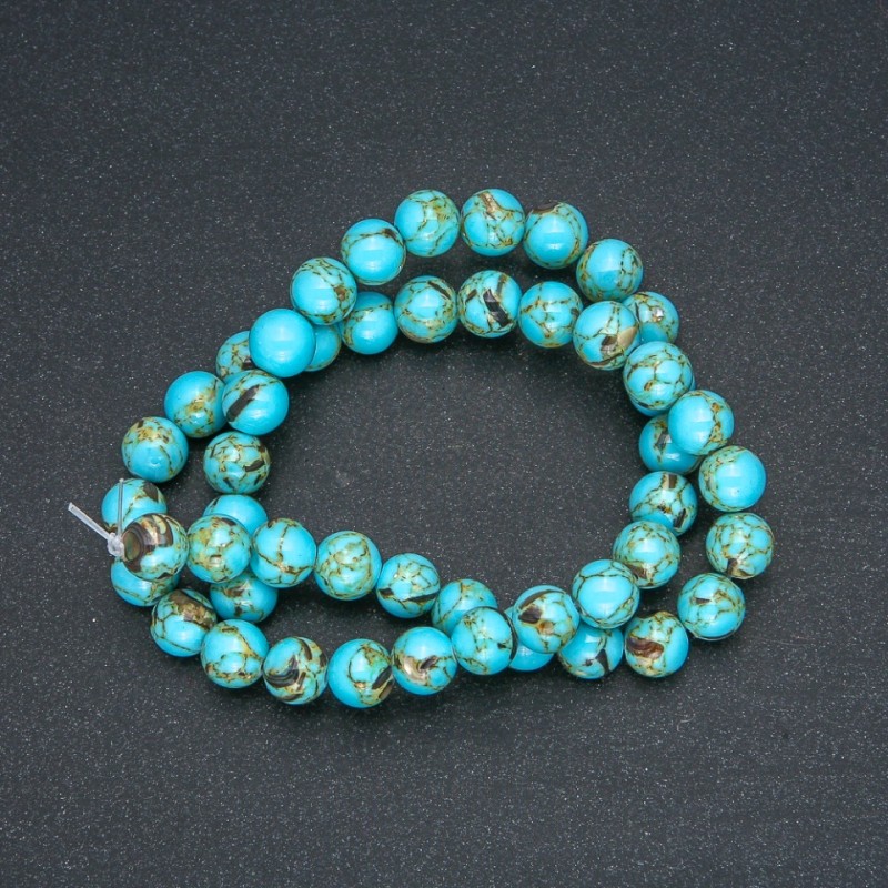 Beads Imperial Jasper Turquoise (pressed) smooth round bead, diameter 8mm +/-, length 40cm+