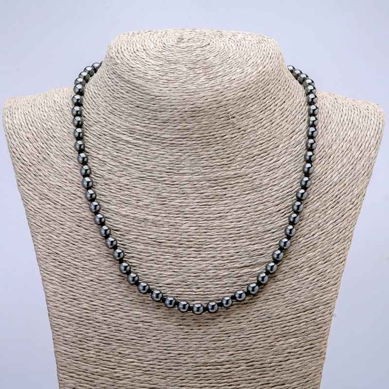 Hematite Necklace, smooth round beads, diameter 6mm +/-, length 48cm +
