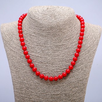 Coral Necklace (pressed), smooth round beads, diameter 8.5mm +/-, length 46cm +