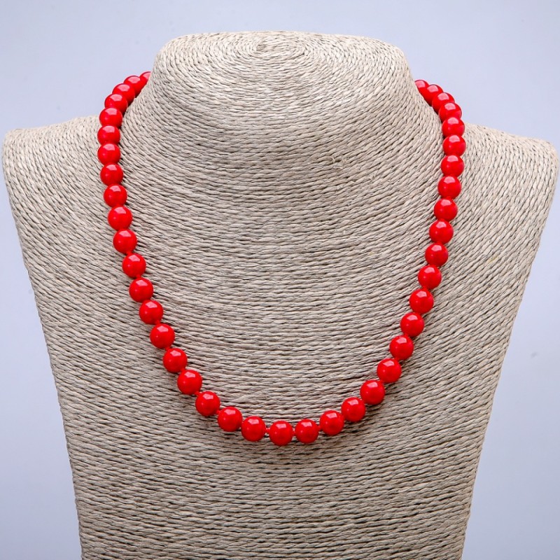 Coral Necklace (pressed), smooth round beads, diameter 8.5mm +/-, length 46cm +