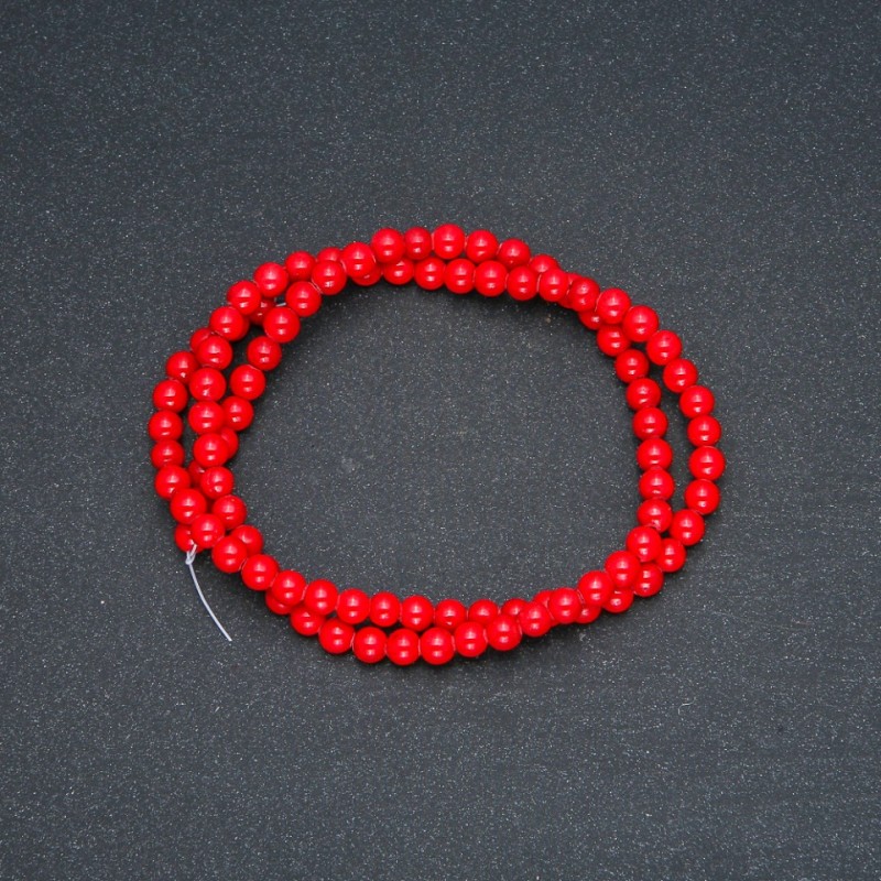Coral (Pressed) Beads on Thread, smooth round, diameter 4mm +/-, length 40cm+