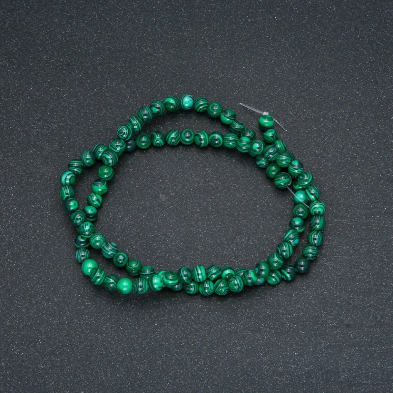 Malachite Beads on Strand (pressed), smooth round, diameter 4mm +/-, length 40cm +