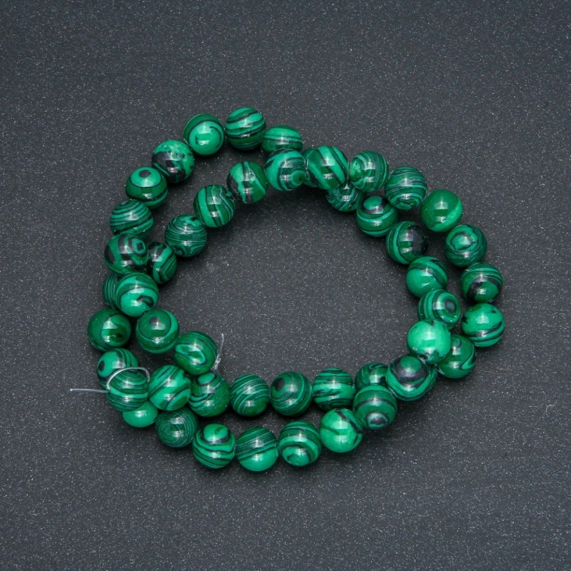 Beads on Thread Malachite (Pressed) Smooth Round, Diameter 8mm, Length 40cm+