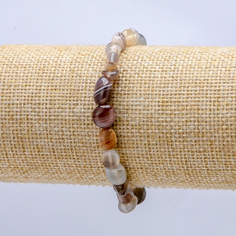 Botswana Agate Tumbled Natural Stone Bracelet on Elastic Band, Diameter 8x6mm+