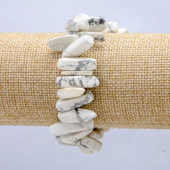 Bracelet on Elastic Band with Natural Cacholong Stone Chip "Needle", Diameter 20x8mm+