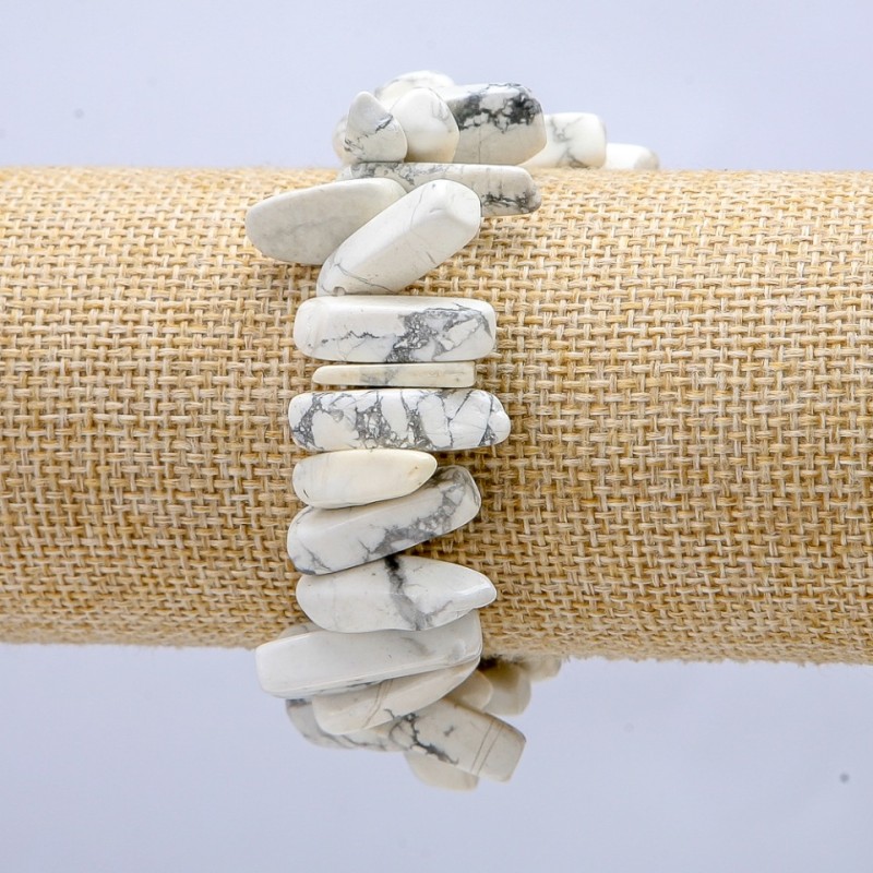 Bracelet on Elastic Band with Natural Cacholong Stone Chip "Needle", Diameter 20x8mm+