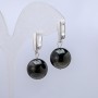 Earrings Silver Sheen Obsidian, diameter 14mm+/-, length 32mm+