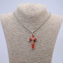 Cross Pendant 55x30mm+ - on Chain, Length 65cm, Silver-Tone Metal, Wood