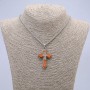 Pendant Cross 55x32mm +/- on Chain, Length 65cm Silver-Tone Metal, Wood