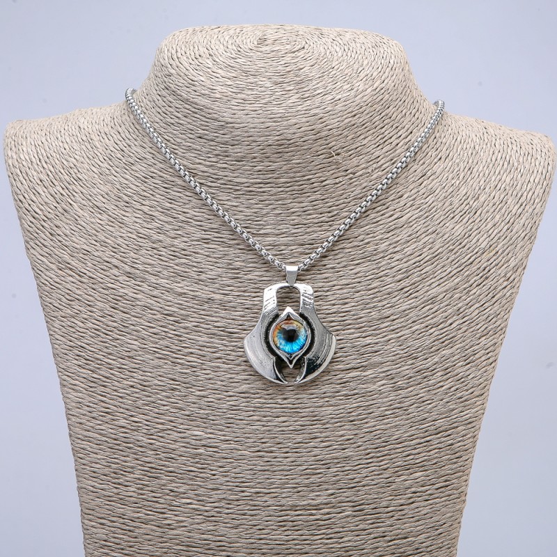 Pendant "Dragon's Eye" in Setting 43x35mm on Chain, Length 70cm Silver-Tone Metal