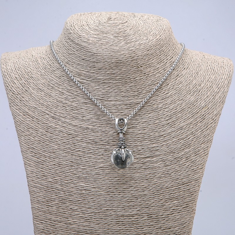 Pendant "Paw with Sphere" 45x20mm on Chain, Length 70cm +/- Silver-Tone Metal