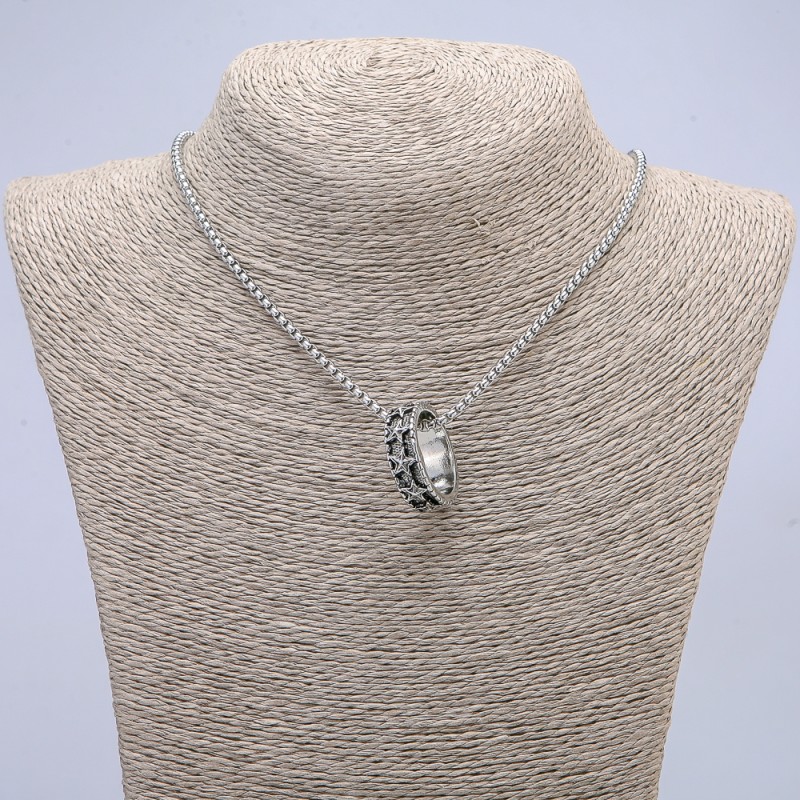 Pendant "Ring" 26x8mm on Chain, Length 70cm +/- Silver-Tone Metal