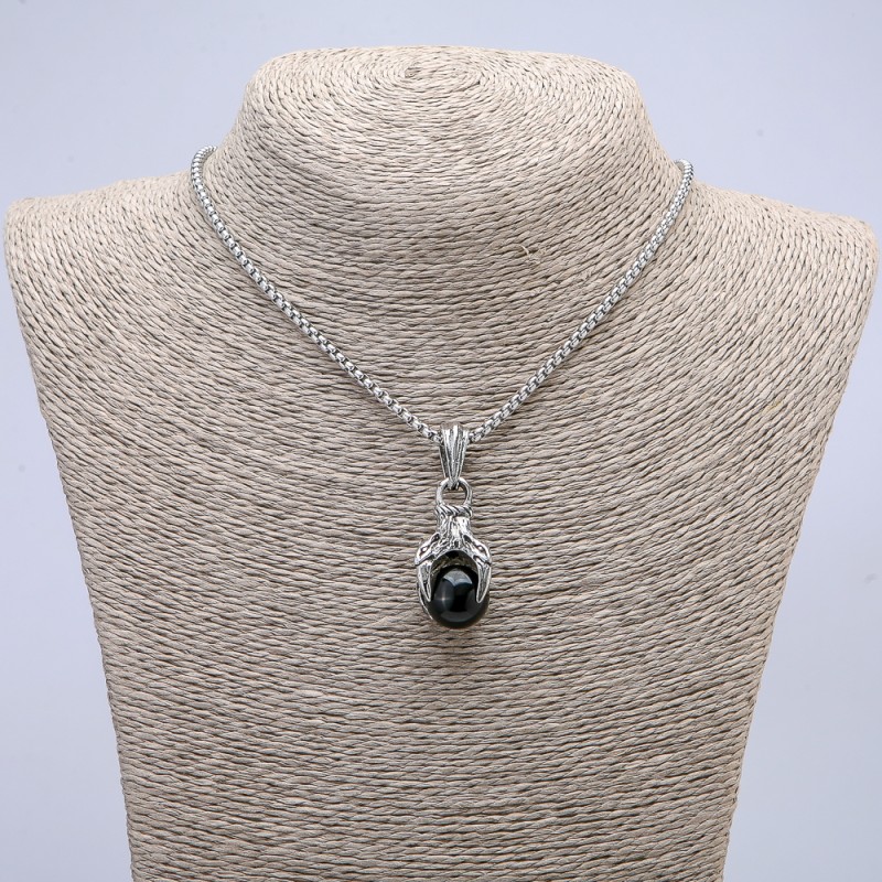 Pendant "Paw with Orb" 45x15mm +/- on Chain, Length 70cm +/- Silver-Tone Metal