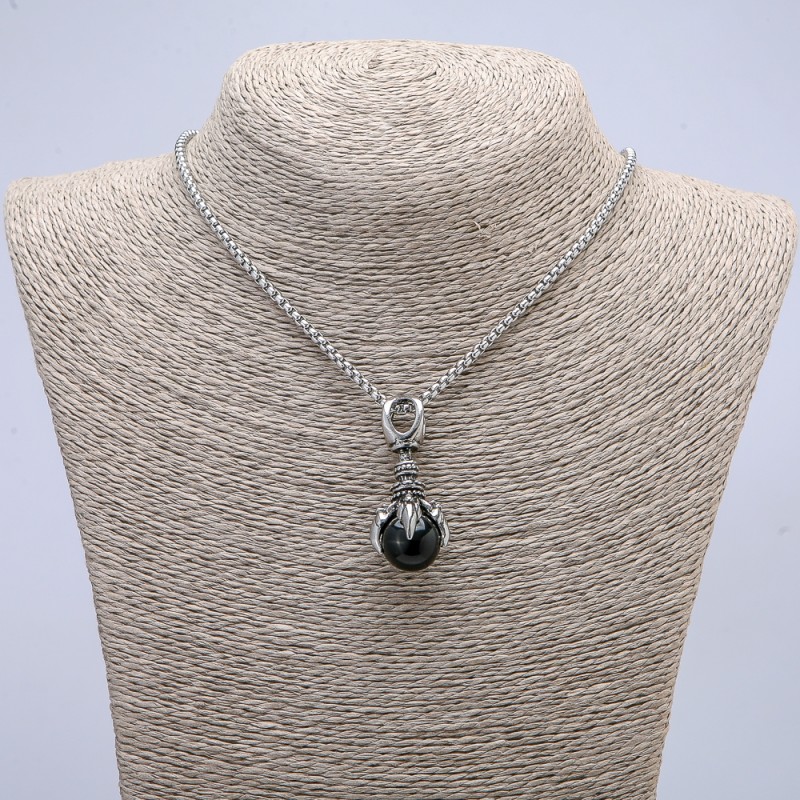 “Paw with Ball” Pendant 45x20mm on Chain, Length 70cm+ - Silver-Tone Metal