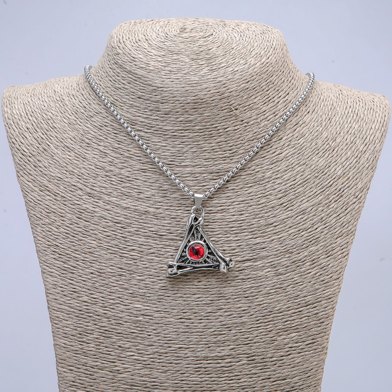 “Dragon Eye in Triangle” Pendant 40x35mm on Chain, Length 70cm, Silver-Tone Metal