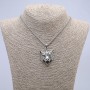 “Tiger Head” Pendant 45x30mm+ - on Chain, Length 70cm, Silver-Tone Metal