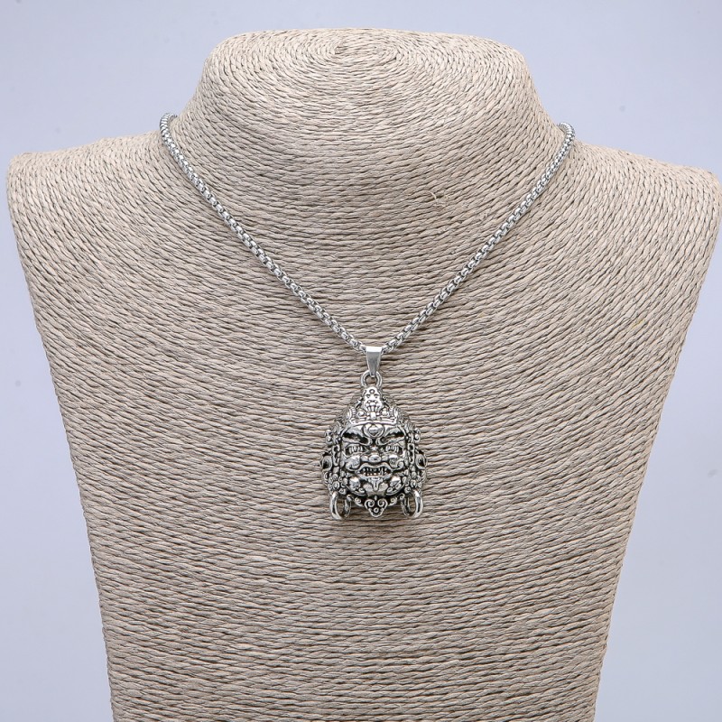 Pendant "Mahakala" 40x30mm +/- on Chain, Length 70cm Silver-Tone Metal