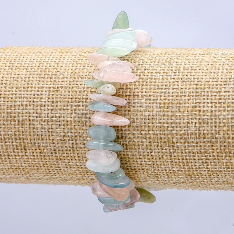 Morganite Natural Stone Bracelet on Elastic, Needle-Cut Chips, Diameter 12x6mm+