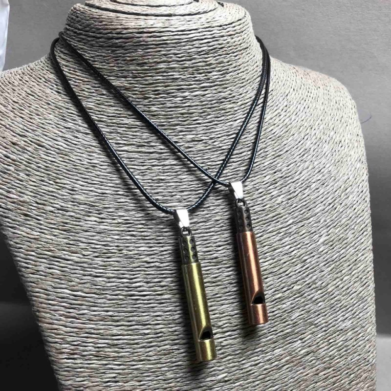 Matching Whistle Pendants, Gold-Tone and Bronze Metal 55x8mm+/-, Length 45-50cm