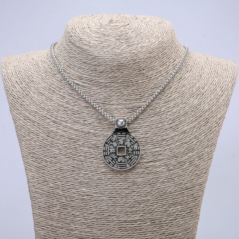 Pendant 43x30mm on Chain, Length 70cm +/- Silver-Toned Metal