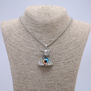 "Demon with Dragon Eye" Pendant 45x30mm on Chain, Length 70cm +/- Silver-Toned Metal
