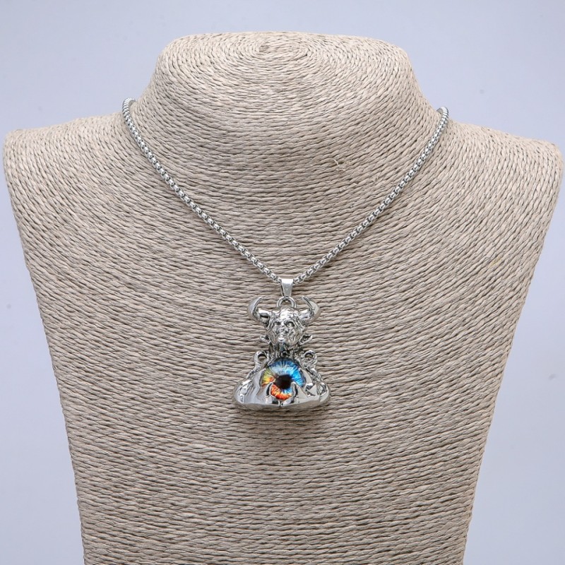 "Demon with Dragon Eye" Pendant 45x30mm on Chain, Length 70cm +/- Silver-Toned Metal