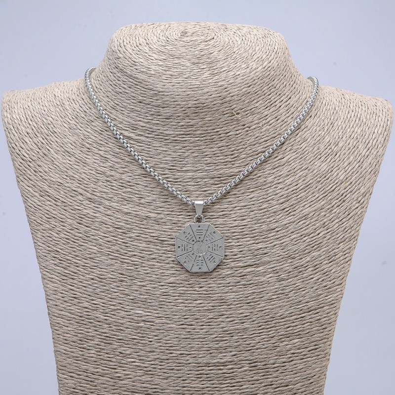 "Yin Yang" Pendant 36x25mm on Chain, Length 70cm +/- Silver-Toned Metal
