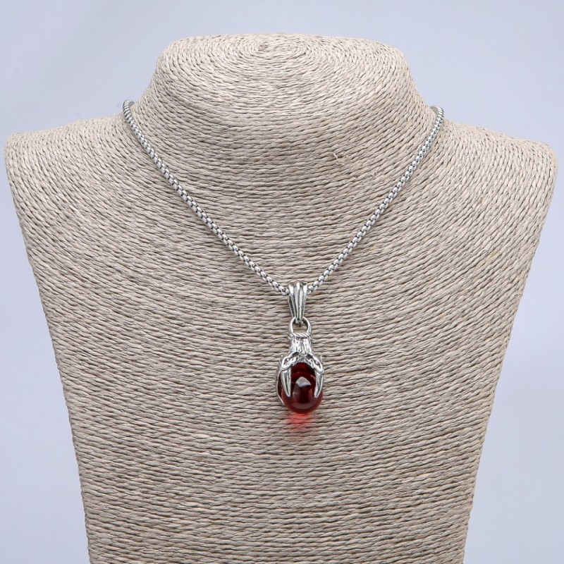 "Paw with Sphere" Pendant 45x20mm on Chain, Length 70cm +/- Silver-Toned Metal