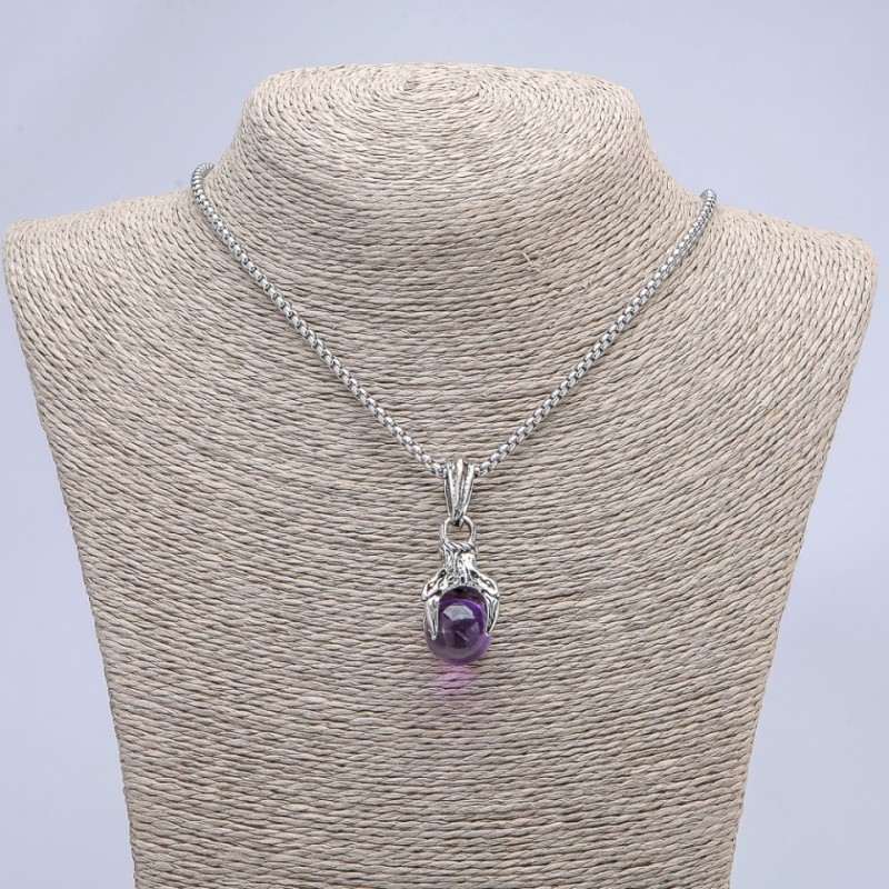 Pendant "Paw with Ball" lilac 45x15mm +/- on chain, length 70cm +/- silver-tone metal