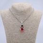 "Ball in Claw" Pendant, Red, 42x22mm on Chain, Length 70cm +/- Silver-Tone Metal