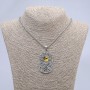 "Dragon Eye" Pendant, Yellow, 30x58mm on Chain, Length 65cm, Silver-Toned Metal