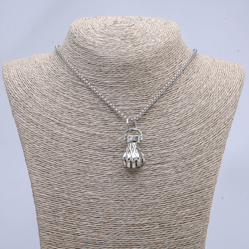 "Fist" Pendant 40x18mm on Chain, Length 70cm +/- Silver-Toned Metal