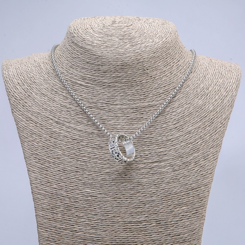 Pendant "Ring" 24x8mm on chain, length 70cm +/- silver-tone metal