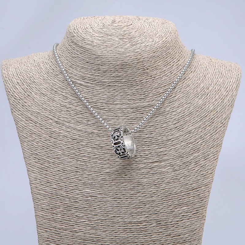 "Ring" Pendant 27x10mm on Chain, Length 70cm +/- Silver-Toned Metal