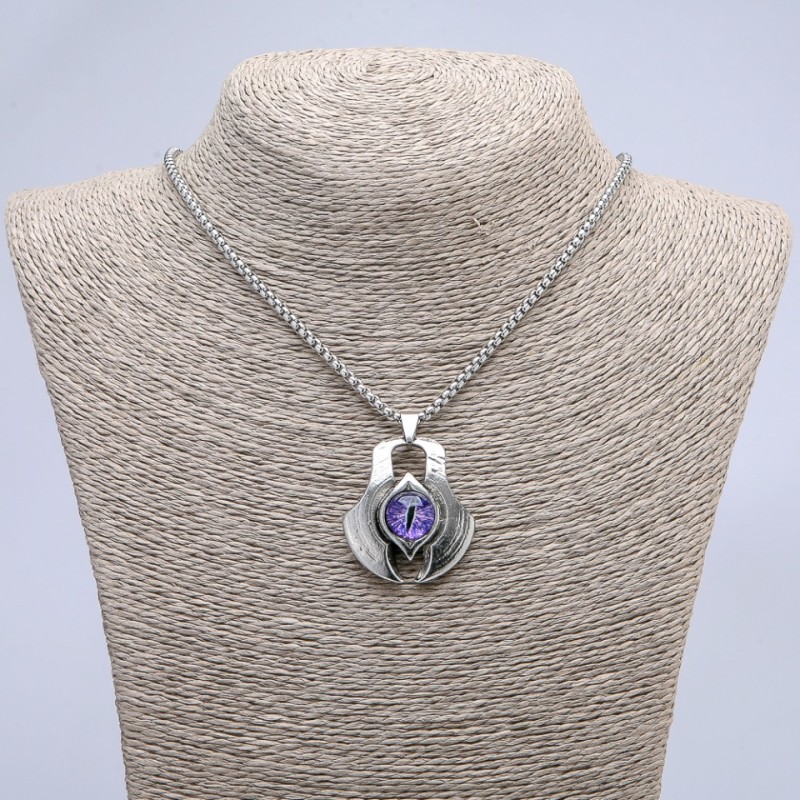 "Dragon Eye" Pendant in Setting 43x35mm on Chain, Length 70cm, Silver-Toned Metal