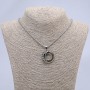 "Moon" Pendant, Dark Grey, 35x28mm on Chain, Length 70cm +/- Silver-Toned Metal