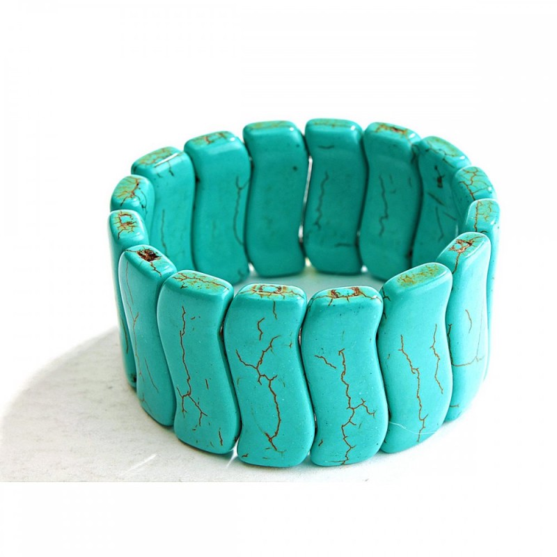 Elastic bracelet with green turquoise with veining - Large Wave