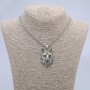 Amulet Pendant "Wolf", yellow eye 29x47mm on chain, length 65cm metal colour silver