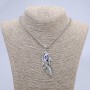 Pendant "Feather with Dragon Eye" 65x23mm on chain, length 70cm +/- silver-tone metal
