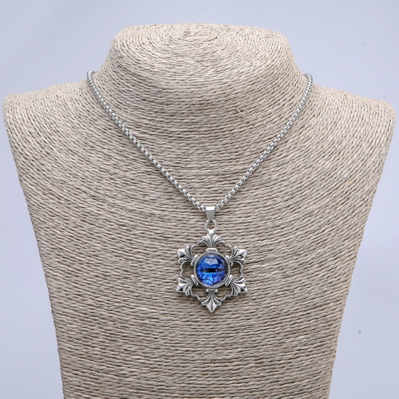 Pendant "Dragon Eye in Setting" 50x35mm on chain, length 70cm +/- silver-tone metal