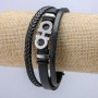 Men's Bracelet, Black Eco-Leather, Thickness 10mm +/- Silver-Tone Inserts, Length 21cm